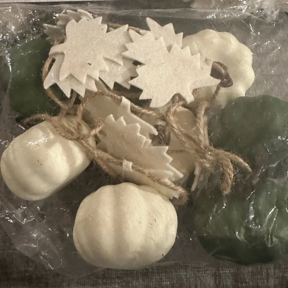 3 Sets of Pumpkin Garland with leaves 6 feet each White & Green Fall Decor NEW